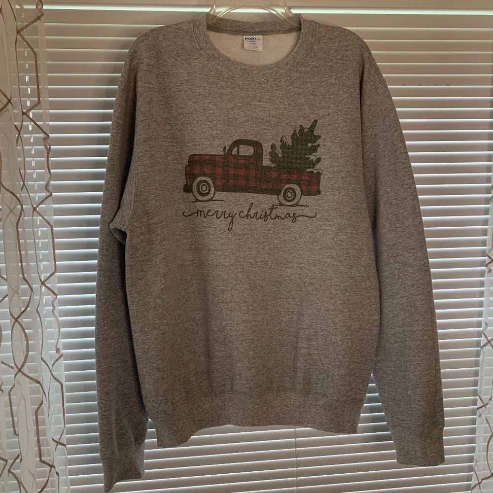 Port and Company Women’s Gray Core Fleece Merry Christmas Sweat Shirt, Size M